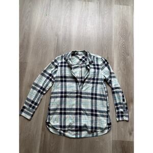 J. Crew Women's Flannel, XS Petite, blue white, Long Sleeve, pullover, collar